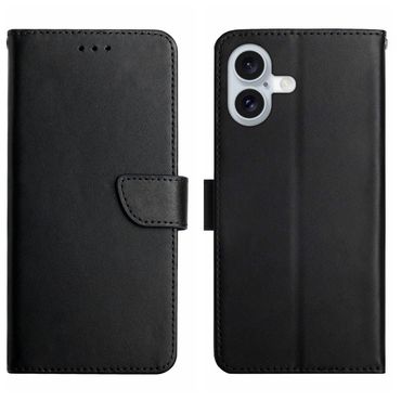 Handy Tasche für Apple iPhone 16 Echt Leder Klappetui Schutzhülle Wallet Magnet, Farbe: Schwarz