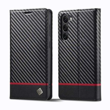 LC.IMEEKE Handy Tasche für Samsung Galaxy S25 PLUS Carbon Wallet Stripe Hülle