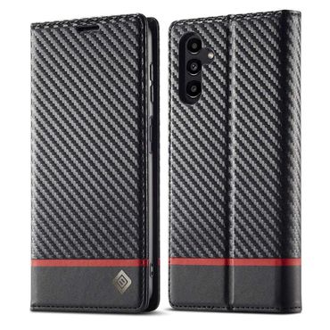 LC.IMEEKE Handy Tasche für Samsung Galaxy S24 FE Carbon Wallet Stripe Hülle Etui