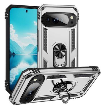 Outdoor Hülle für Google Pixel 10 | 10 PRO TPU PC Hybrid Ringhalter Cover Case, Farbe: Silber