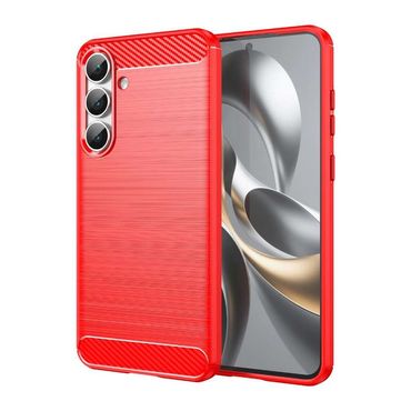 TPU Hülle für Samsung Galaxy S25 FE Carbon Fiber Skin Brushed Schutzcover Case, Farbe: Rot