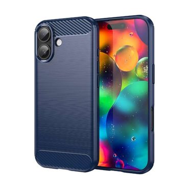 TPU Hülle für Apple iPhone 17 Carbon Fiber Skin Brushed Schutzcover Soft Case, Farbe: Blau