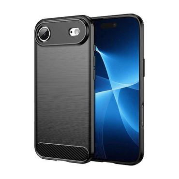 TPU Hülle für Apple iPhone AIR Carbon Fiber Skin Brushed Schutzcover Soft Case, Farbe: Schwarz