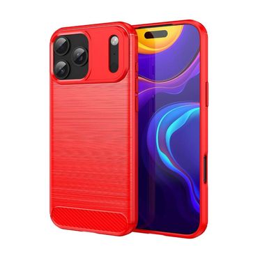 TPU Hülle für Apple iPhone 17 PRO MAX Carbon Fiber Skin Brushed Schutzcover Case, Farbe: Rot