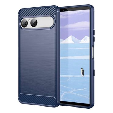 TPU Hülle für Sony Xperia 10 VII Carbon Fiber Skin Brushed Schutzcover Soft Case, Farbe: Blau