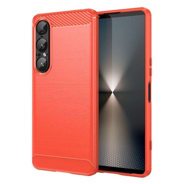 TPU Hülle für Sony Xperia 1 VII Carbon Fiber Skin Brushed Schutzcover Soft Case, Farbe: Rot