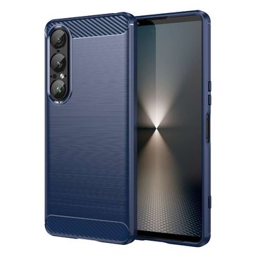TPU Hülle für Sony Xperia 1 VII Carbon Fiber Skin Brushed Schutzcover Soft Case, Farbe: Blau