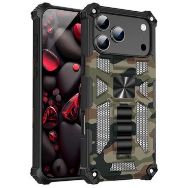 Outdoor Hülle für Apple iPhone 17 PRO Camouflage Shockproof Schutz Armor Cover, Farbe: Grün