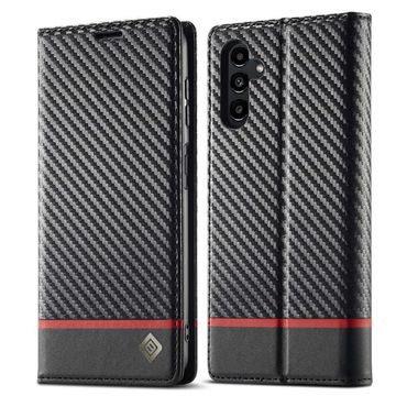 LC.IMEEKE Handy Tasche für Samsung Galaxy S25 FE Carbon Wallet Stripe Hülle Etui