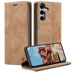 CASEME 013 Series Hülle von vorne und hinten und seitlich aufgeklappt nach vorne per Stand-Funktion in Braun für Galaxy S25 FE