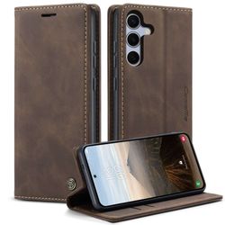 H130SA394A-CASEME-Handy-Tasche-fuer-Samsung-Galaxy-S25-FE-Wallet-013-Series-Huelle-Klapp-Etui_10.jpg CASEME 013 Series Hülle von vorne und hinten und seitlich aufgeklappt nach vorne per Stand-Funktion in Coffee für Galaxy S25 FE
