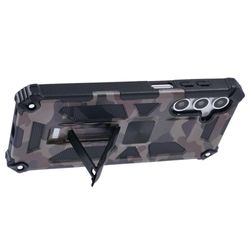 H506SA238A-Outdoor-Huelle-fuer-Samsung-Galaxy-S25-FE-Camouflage-Shockproof-Schutz-Armor-Cover_5.jpg Hybrid Outdoor Hülle von hinten mit ausgeklappten Ständer in Camouflage Grün für Galaxy S25
