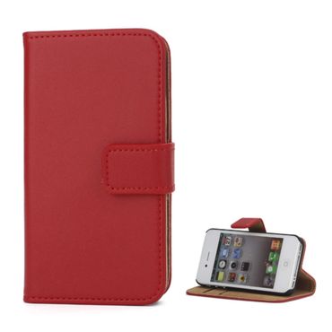 Wallet Case für Apple iPhone 4 4S Genuine Split Echt Leder, Farbe: Rot