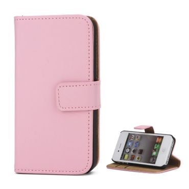 Wallet Case für Apple iPhone 4 4S Genuine Split Echt Leder, Farbe: Pink