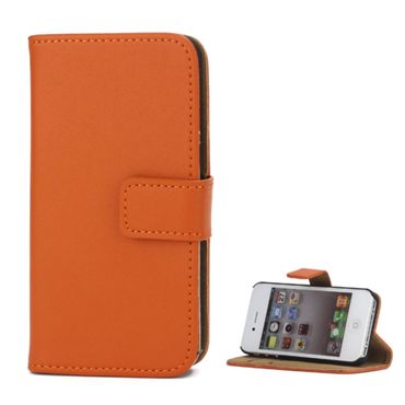 Wallet Case für Apple iPhone 4 4S Genuine Split Echt Leder, Farbe: Orange