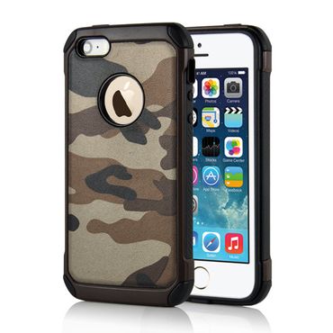 Outdoor Case für Apple iPhone SE 5 5S TPU Hybrid Camouflage, Farbe: Braun
