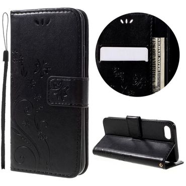 Wallet Case für Apple iPhone 8 7 SE 2020 Butterfly Flower Motiv, Farbe: Schwarz