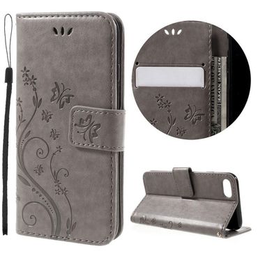 Wallet Case für Apple iPhone 8 7 SE 2020 Butterfly Flower Motiv, Farbe: Grau
