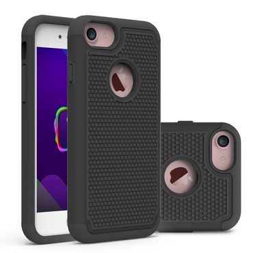 Outdoor Hülle für Apple iPhone 8 7 Silikon Hybrid Panzer Case Stoßfest Trekking, Farbe: Schwarz