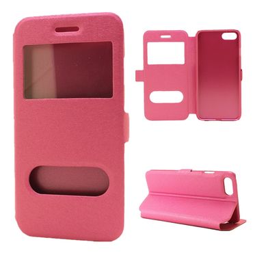 Wallet Case für Apple iPhone 8 7 SE 2020 Window View Silk Book Etui, Farbe: Rosa