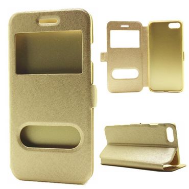 Wallet Case für Apple iPhone 8 7 SE 2020 Window View Silk Book Etui, Farbe: Gold