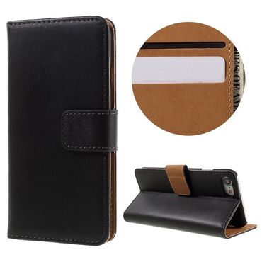 Wallet Case für Apple iPhone 8 7 SE 2020 Genuine Split Echt Leder, Farbe: Schwarz
