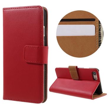 Wallet Case für Apple iPhone 8 7 SE 2020 Genuine Split Echt Leder, Farbe: Rot