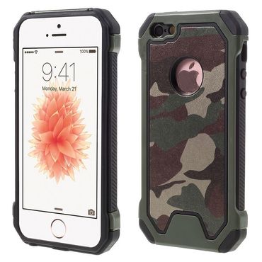 Outdoor Case für Apple iPhone SE 5 5S TPU Hybrid Camouflage, Farbe: Grün