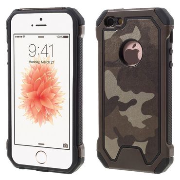 Outdoor Case für Apple iPhone SE 5 5S TPU Hybrid Camouflage, Farbe: Braun