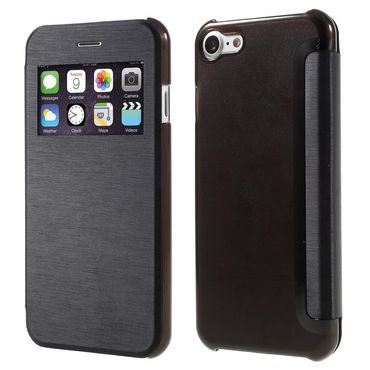 Wallet Case für Apple iPhone 8 7 SE 2020 Window View Brushed Look, Farbe: Schwarz