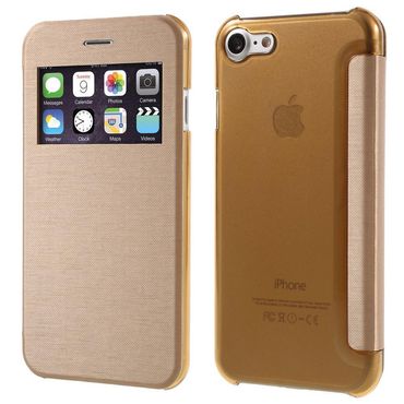 Wallet Case für Apple iPhone 8 7 SE 2020 Window View Brushed Look, Farbe: Gold