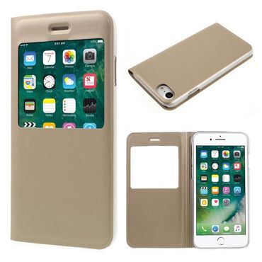 Wallet Case für Apple iPhone 8 7 SE 2020 Window View Book Etui, Farbe: Gold
