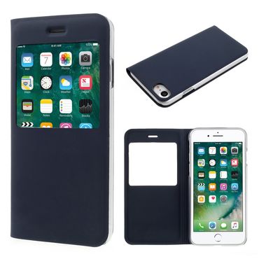 Wallet Case für Apple iPhone 8 7 SE 2020 Window View Book Etui, Farbe: Blau