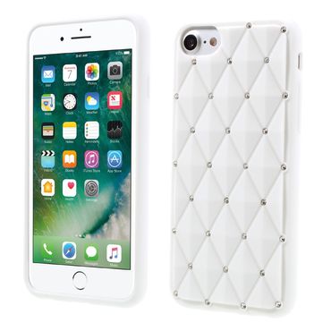 Silikon Case für Apple iPhone 8 7 SE 2020 Rhinestone Rhombus Glitzer Bling Hülle, Farbe: Weiß