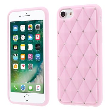 Silikon Case für Apple iPhone 8 7 SE 2020 Rhinestone Rhombus Glitzer Bling Hülle, Farbe: Pink