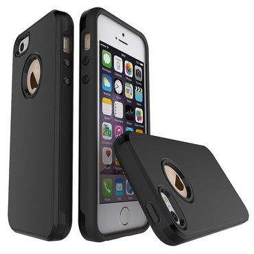 TPU PC Hybrid Case für Apple iPhone SE 5 5S Brushed Look, Farbe: Schwarz