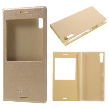 Wallet Case für Sony Xperia XZ XZs Window View Litchi Book Etui, Farbe: Gold