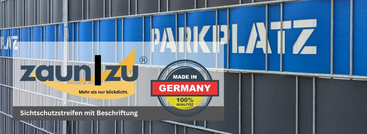 Zaunsichtschutz mit Beschriftung