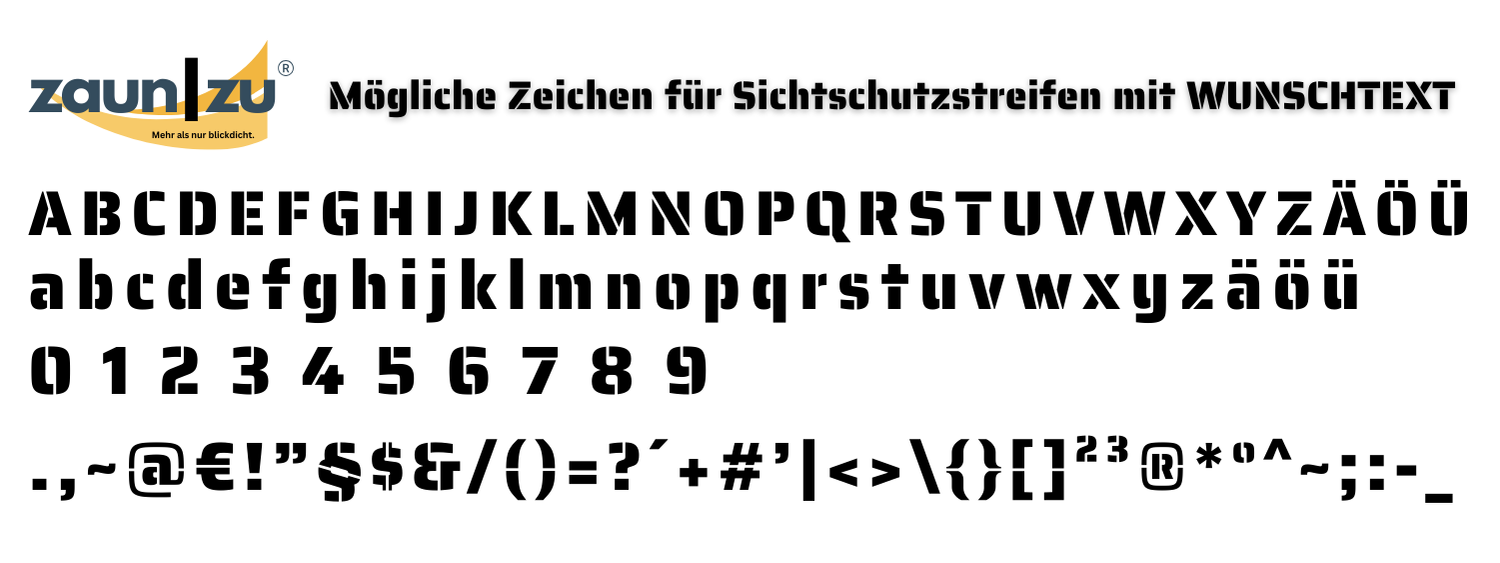 Schriftart für Sichtschutzstreifen mit Laserschrift