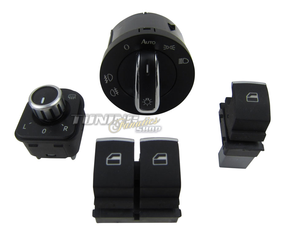 Chrom FH Fensterheber Schalter Lichtschalter Spiegel SET 2-EFH für VW Seat