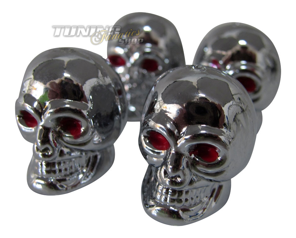 4x Ventilkappen Ventile Kappe Deckel TOTENKOPF CHROM SET für viele Fahrzeuge
