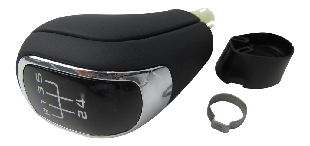 Original Leder Schaltknauf Knauf 5-Gang Schwarz Chrom für Seat Ibiza 6L / 6J