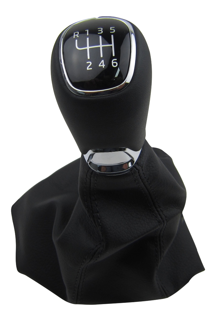 Original Leder Schaltknauf Schaltmanschette 6-Gang Schwarz Alu Chrom für VW
