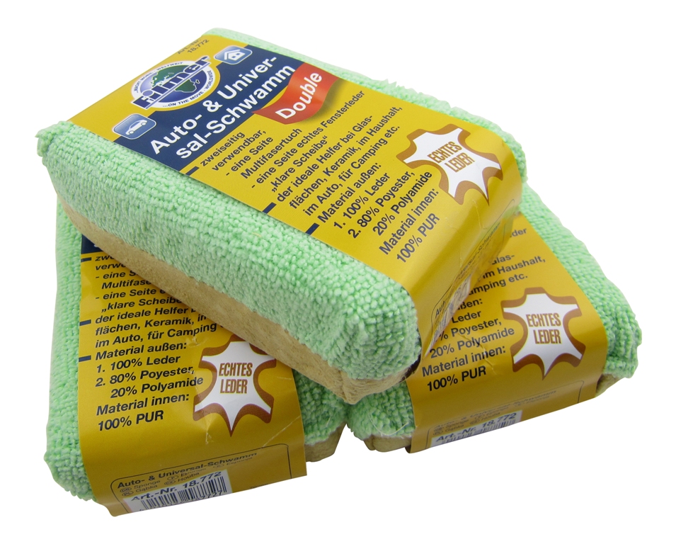 3x PREMIUM Profi 2-Schicht Schwamm Echt-Leder Gemsenleder Microfaser Autoleder