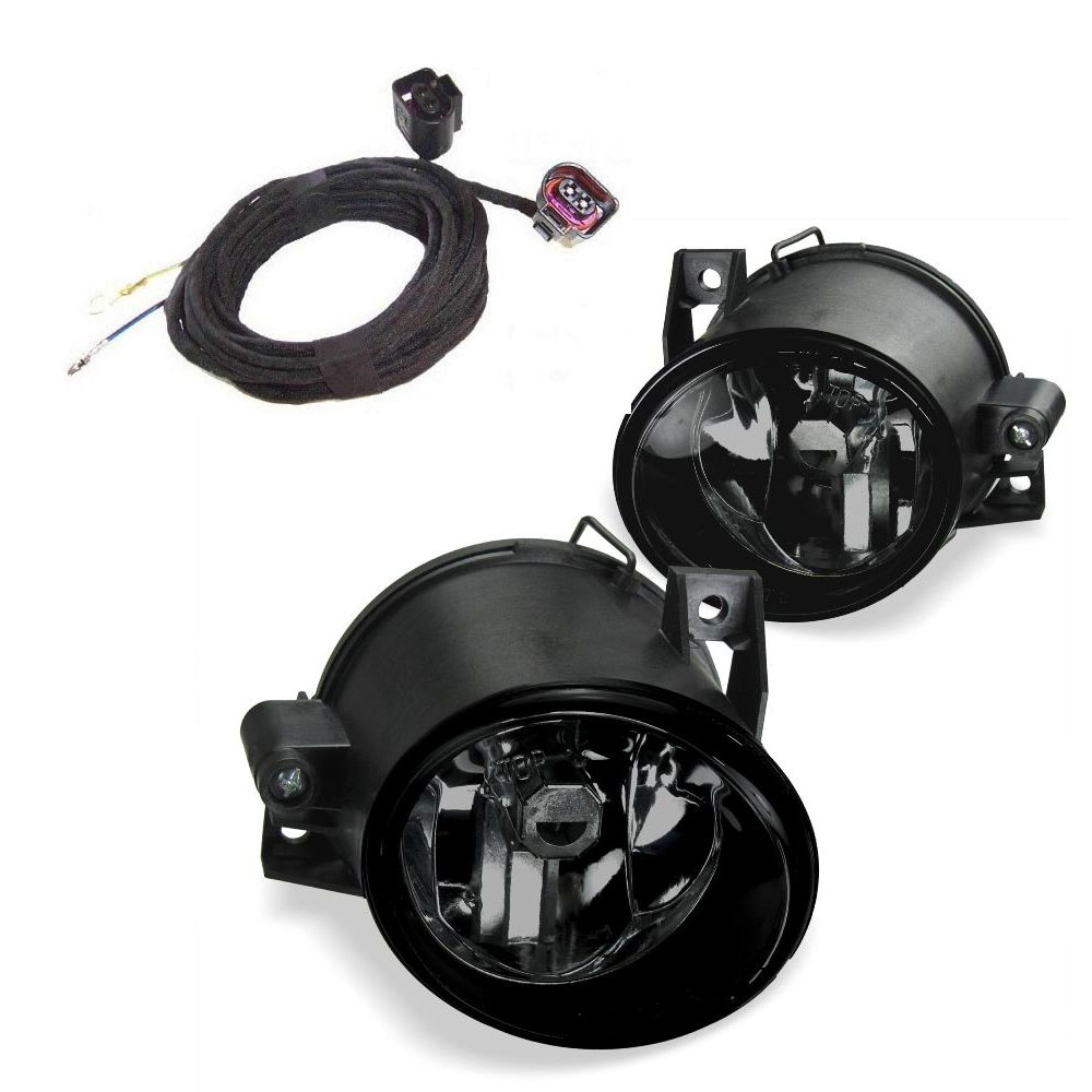 2x Nebelscheinwerfer Klarglas Schwarz H3 Birnen + Kabelbaum für VW Polo 9N 01-05