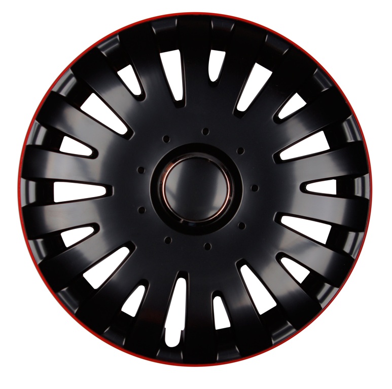 4x PREMIUM Radkappen Modell: Malachit Schwarz-Ring Rot