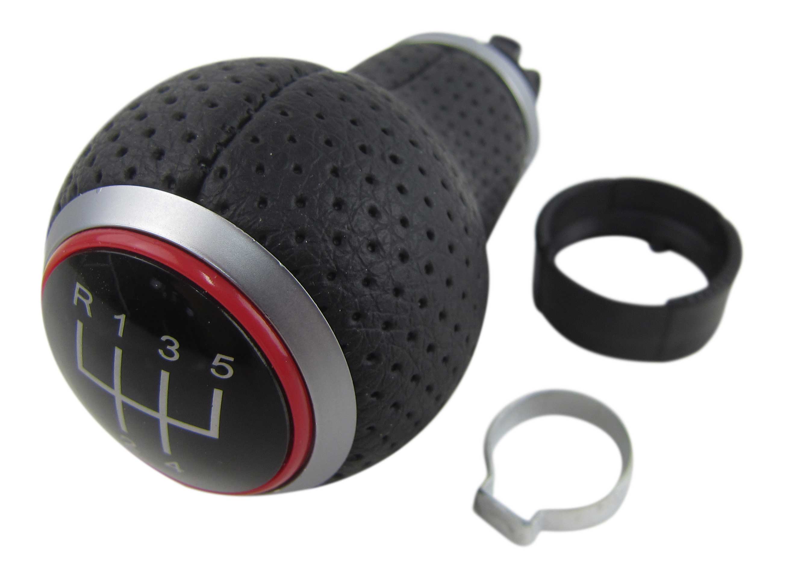 PREMIUM Schaltknauf Knauf Rot Schwarz Loch Leder in 5-Gang für VW