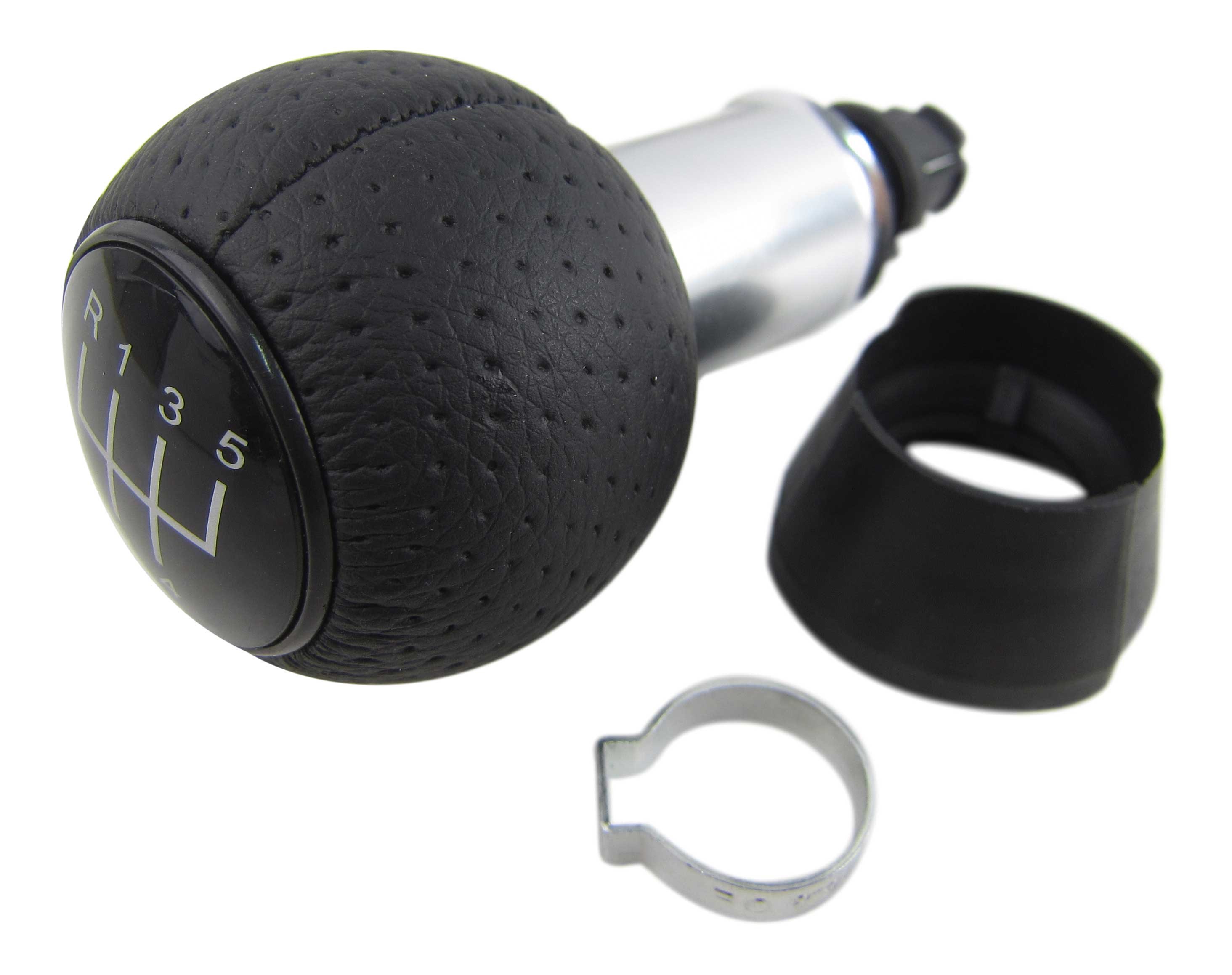 Für VW Audi Seat Skoda PREMIUM Schaltknauf Knauf Alu Schwarz Loch Leder 5-Gang