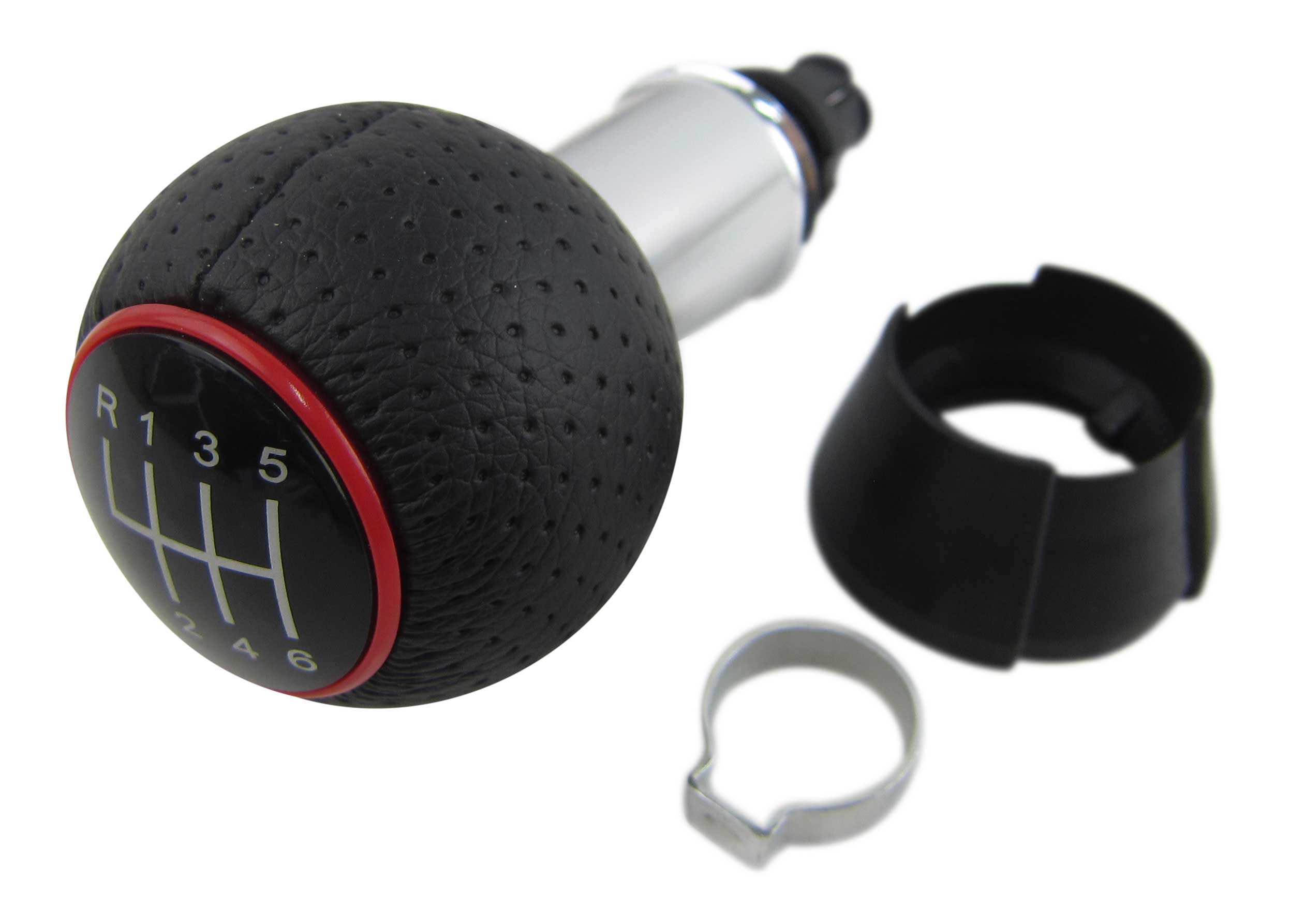PREMIUM Schaltknauf Knauf Alu Schwarz Rot Leder 6-Gang für VW Audi Seat Skoda