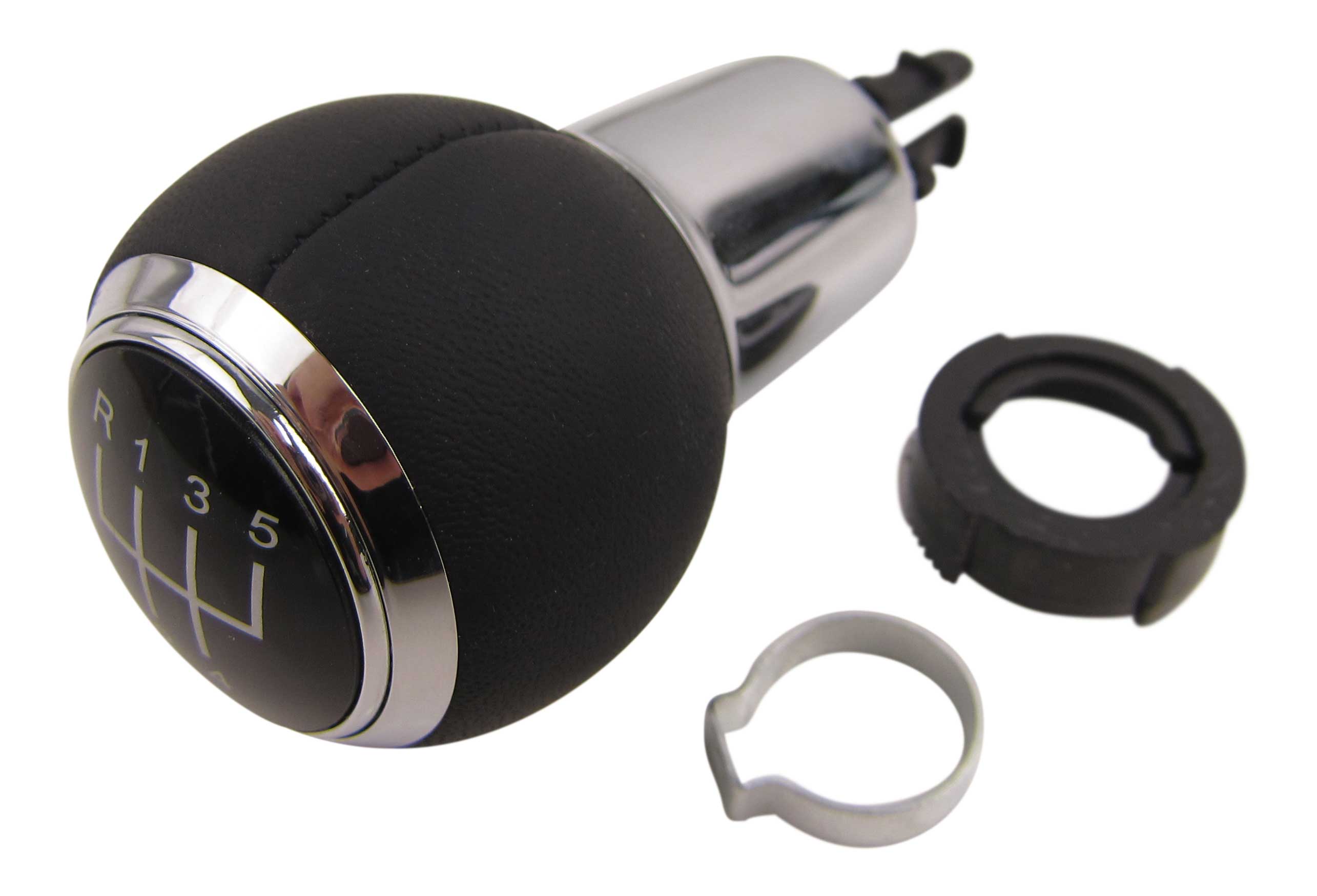 PREMIUM Schaltknauf Knauf Schwarz Chrom Alu Leder 5-Gang für VW Audi Seat Skoda